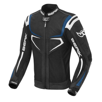 Berik Radic Motorcycle Racing Leather Jacket Black Blue Stripe