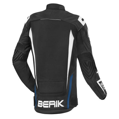 Berik Radic Motorcycle Racing Leather Jacket Black Blue Stripe