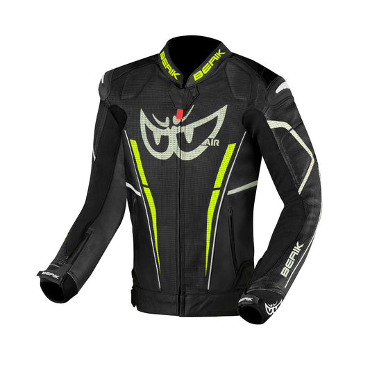 Berik Street Pro Evo Motorcycle Racing Leather Jacket Black and Yellow Stripe