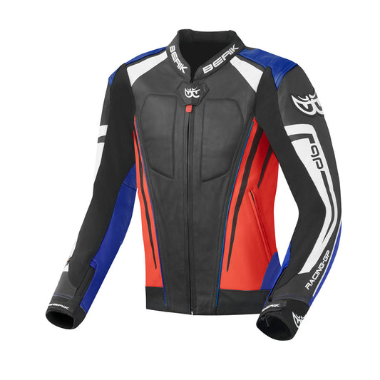 Berik Striper Evo Motorcycle Racing Leather Jacket Black Blue Red