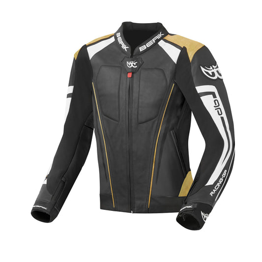 Berik Striper Evo Motorcycle Racing Leather Jacket Black Yellow