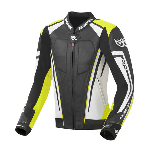 Berik Striper Evo Motorcycle Racing Leather Jacket Noen Yellow Black