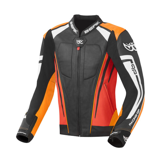 Berik Striper Evo Motorcycle Racing Leather Jacket Orange Red Black