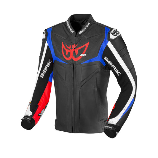 Berik Wild Chase Motorcycle Racing Leather Jacket Neon Red/Blue Black