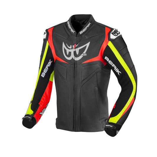 Berik Wild Chase Motorcycle Racing Leather Jacket Neon Yellow/Red Black