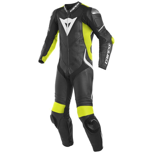 Dainese Laguna Seca Perforated Motorbike Racing Leather Suit Black Fluo Yellow