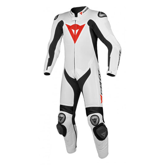 Dainese Team Estiva One Piece Motorbike Racing Leather Suit White Black