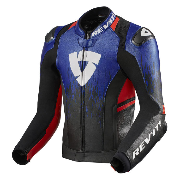 Revit Quantum 2 Motorcycle Racing Leather Jacket Neon Blue Red Black